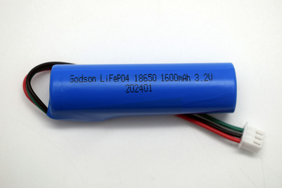 LiFePO4 18650 Bateria de lítio de luz de emergência 1600mAh 3.2V Tipo de bastão com conector NTC JST-XH-3P UL1007