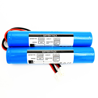 Pacote de baterias LiFePO4 2x26650 3000mAh 6.4V tipo stick (conector JST VH-2P, UL1015 18#, o comprimento do fio é de 150 mm)